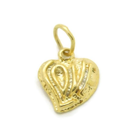 Heart with Love Charm Pendant 14k Yellow Gold